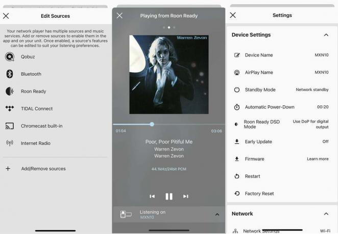 Cambridge Audio MXN10 app-indstillinger