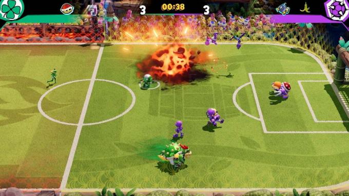 En Bob-omb orsakar en explosion i Mario Strikers: Battle League