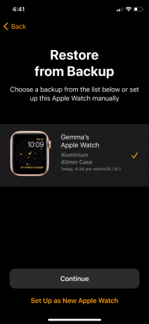 Apple Watch -återställning från säkerhetskopiering 3