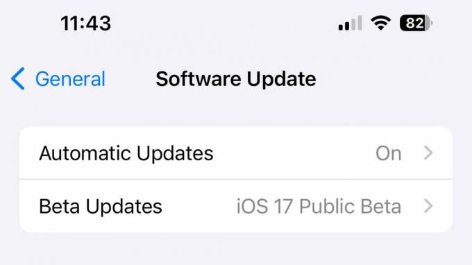 Menu de atualização de software no iOS 17