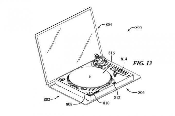 MacBook modular com toca-discos