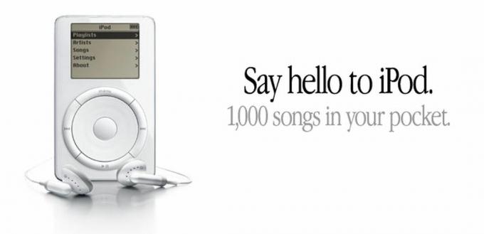 Vůbec první reklamní obrázek Apple iPod se sloganem