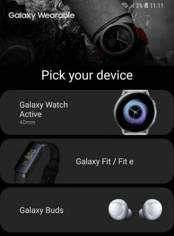 Posnetek zaslona Galaxy Wearable s prepuščenimi nosljivimi elementi 2019
