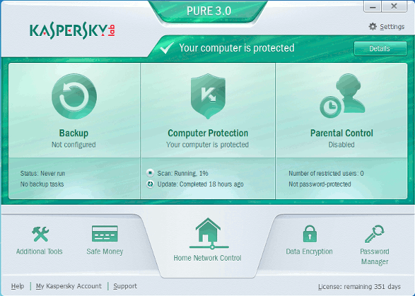 Kaspersky PURE 3.0 कुल सुरक्षा